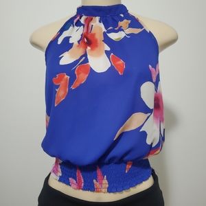 Royal blue floral print blouse size small